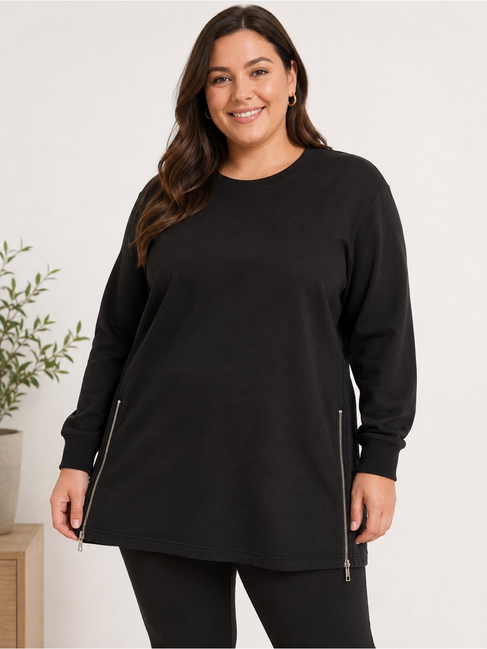 Penningtons Crewneck Tunic Zipper Sweatshirt